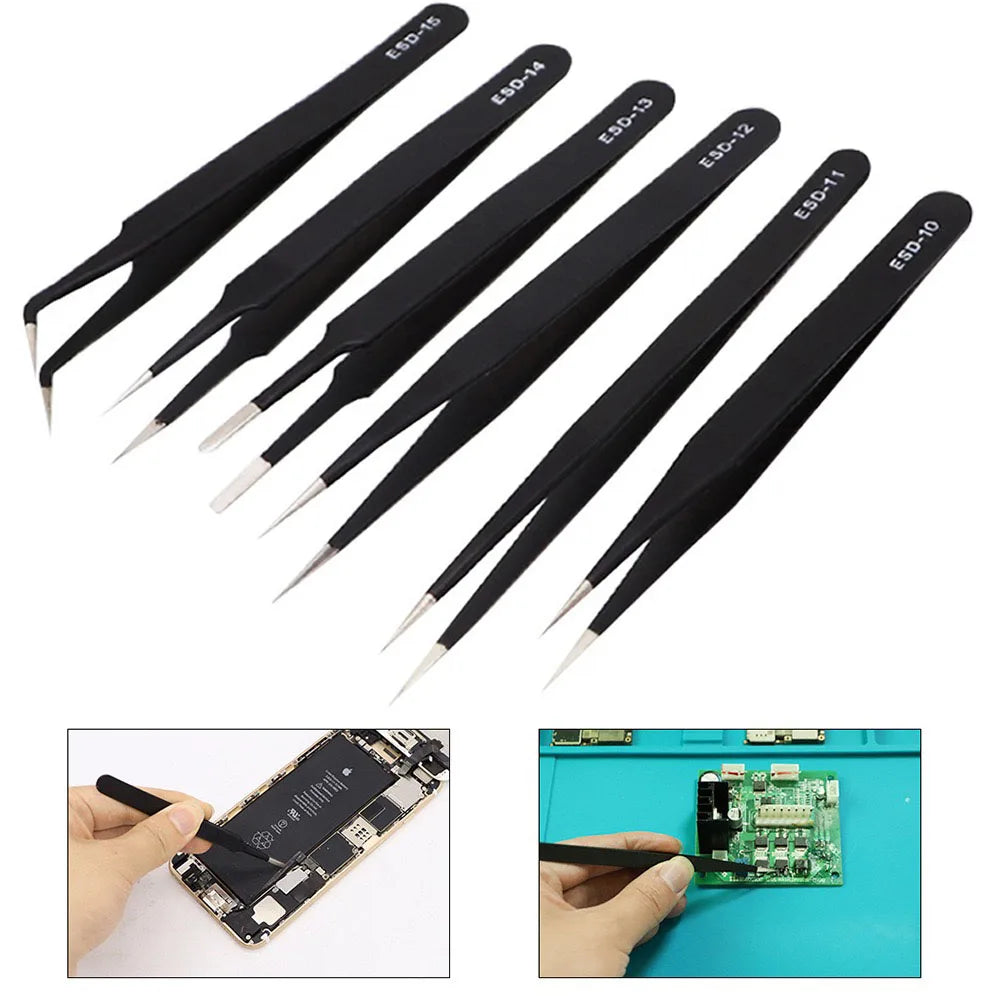 Precision Anti-Static Stainless Steel Tweezers Set - Smarsty