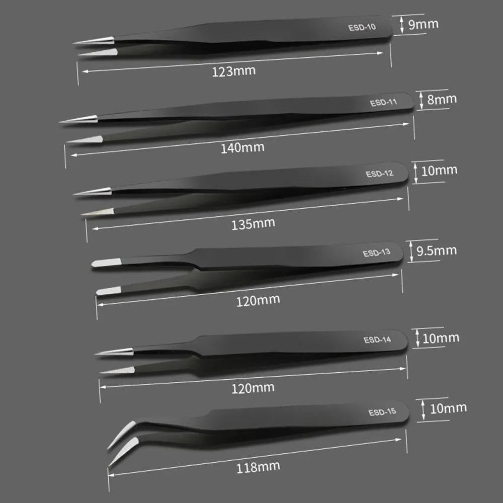 Precision Anti-Static Stainless Steel Tweezers Set for Repair - Smarsty
