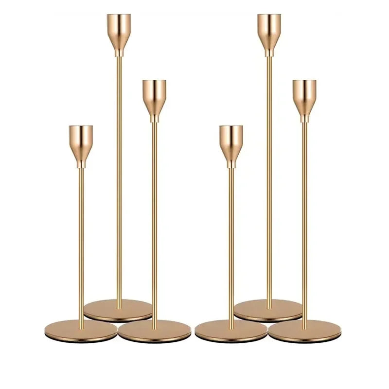 Elegant 3 Pcs Golden Metal Candle Holders Set - Smarsty