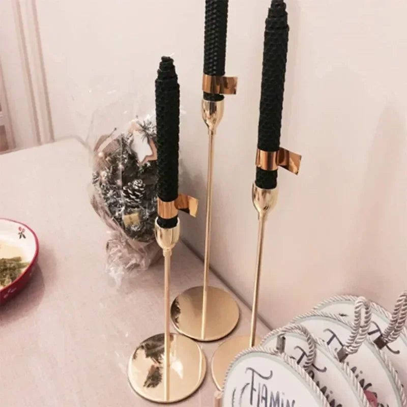 Elegant 3 Pcs Golden Metal Candle Holders Set - Smarsty