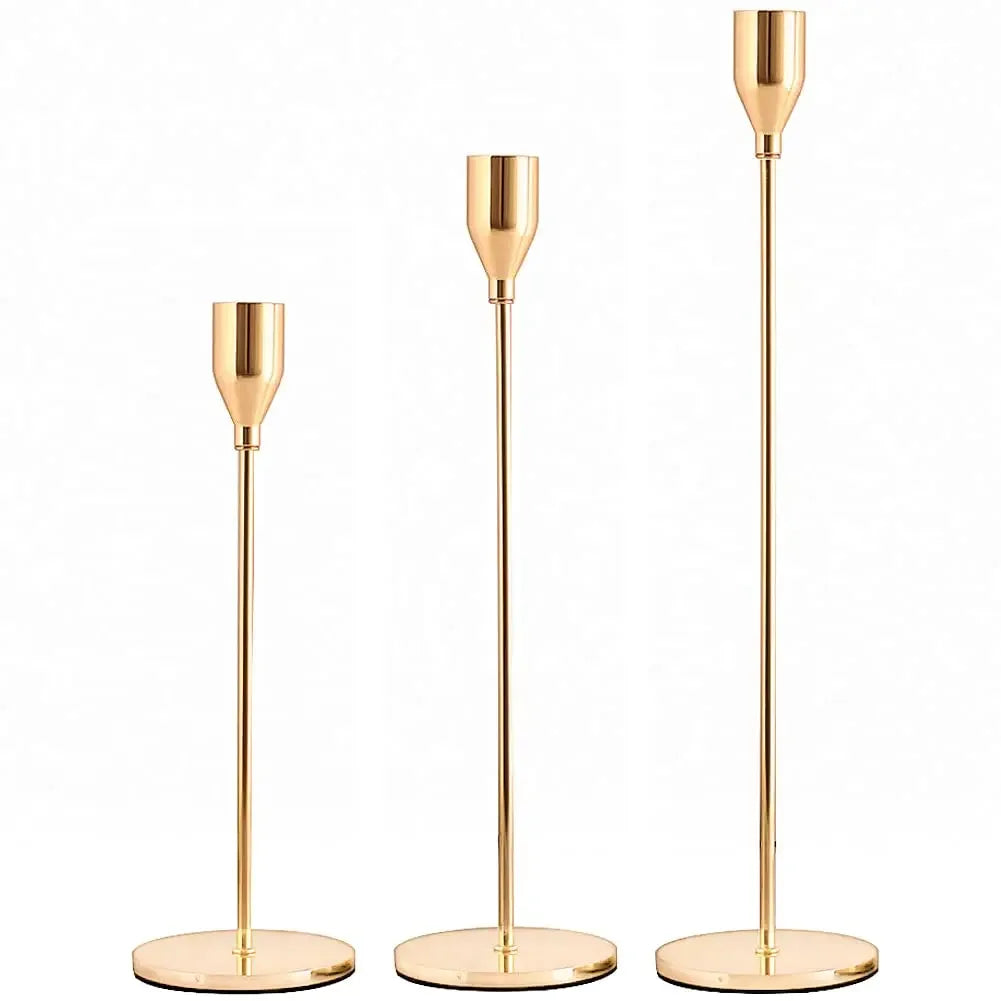 Elegant 3 Pcs Golden Metal Candle Holders Set - Smarsty