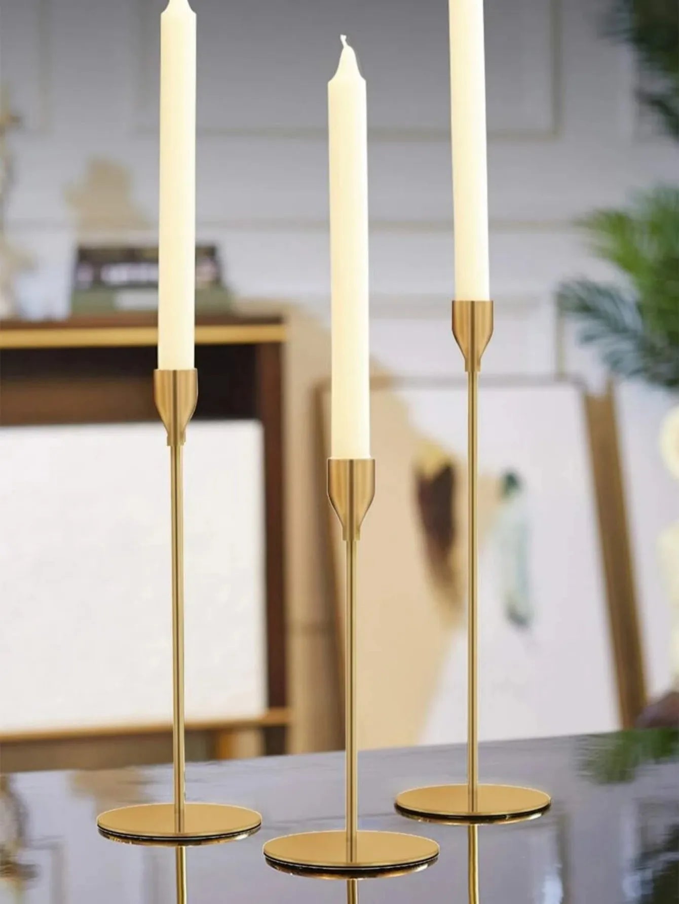 Elegant 3 Pcs Golden Metal Candle Holders Set - Smarsty