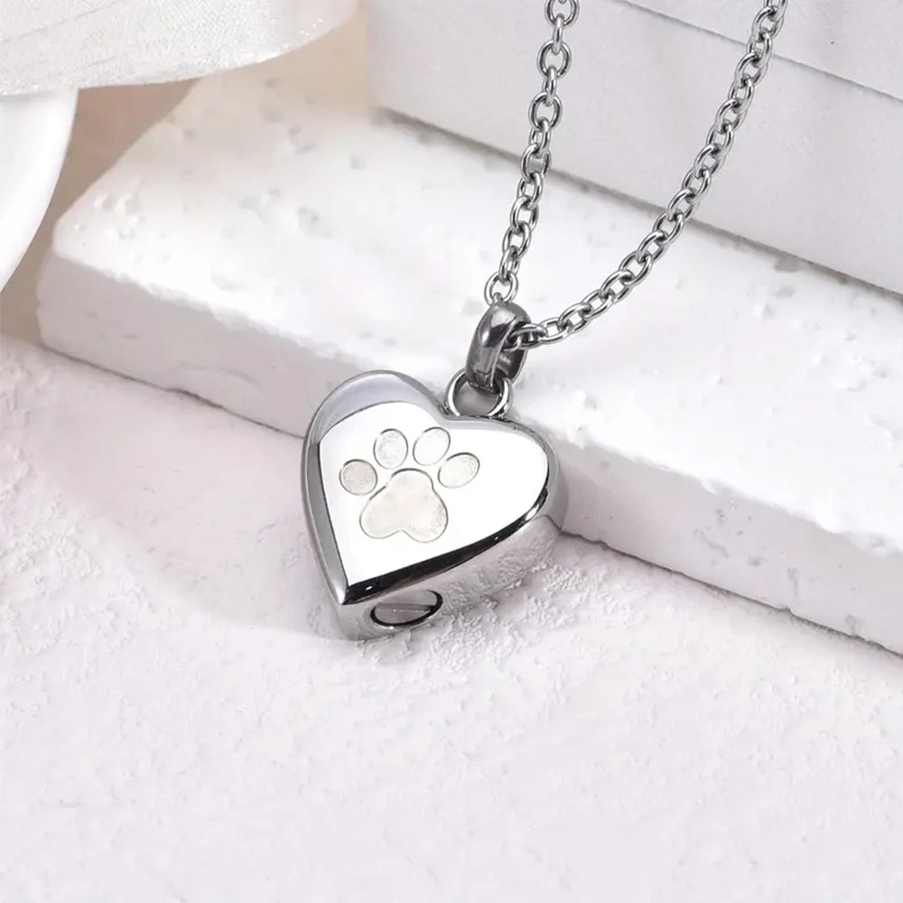 Pet Ashes Heart Necklace with Paw Print Memorial Pendant - Smarsty