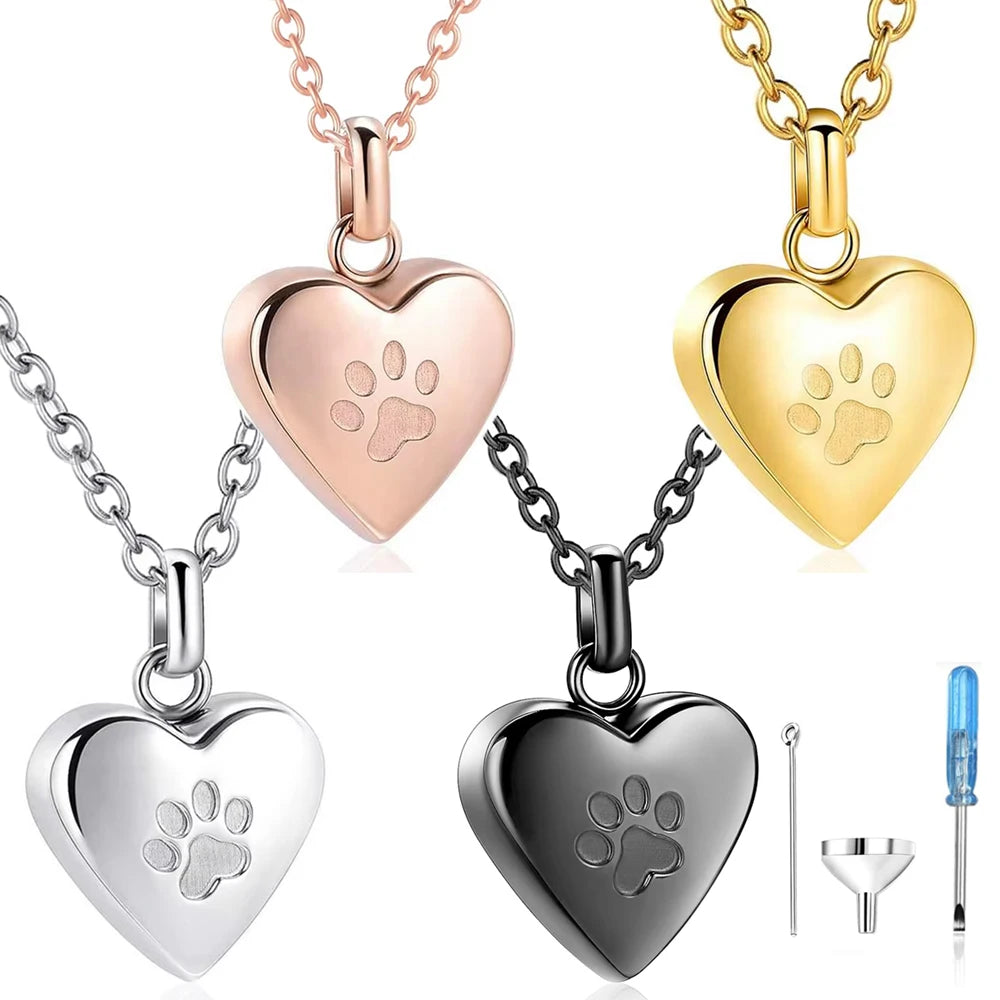 Pet Ashes Heart Necklace with Paw Print Memorial Pendant - Smarsty