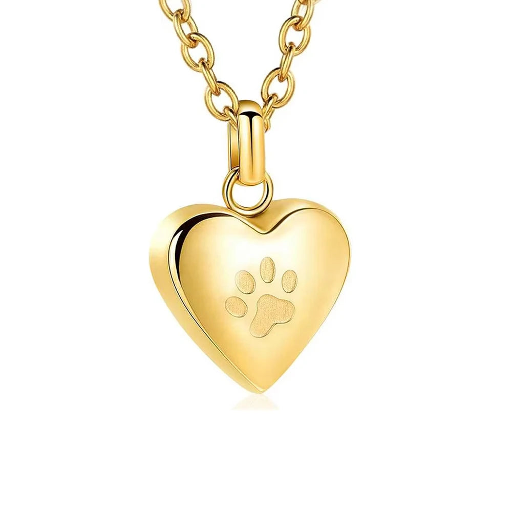 Pet Ashes Heart Necklace with Paw Print Memorial Pendant - Smarsty