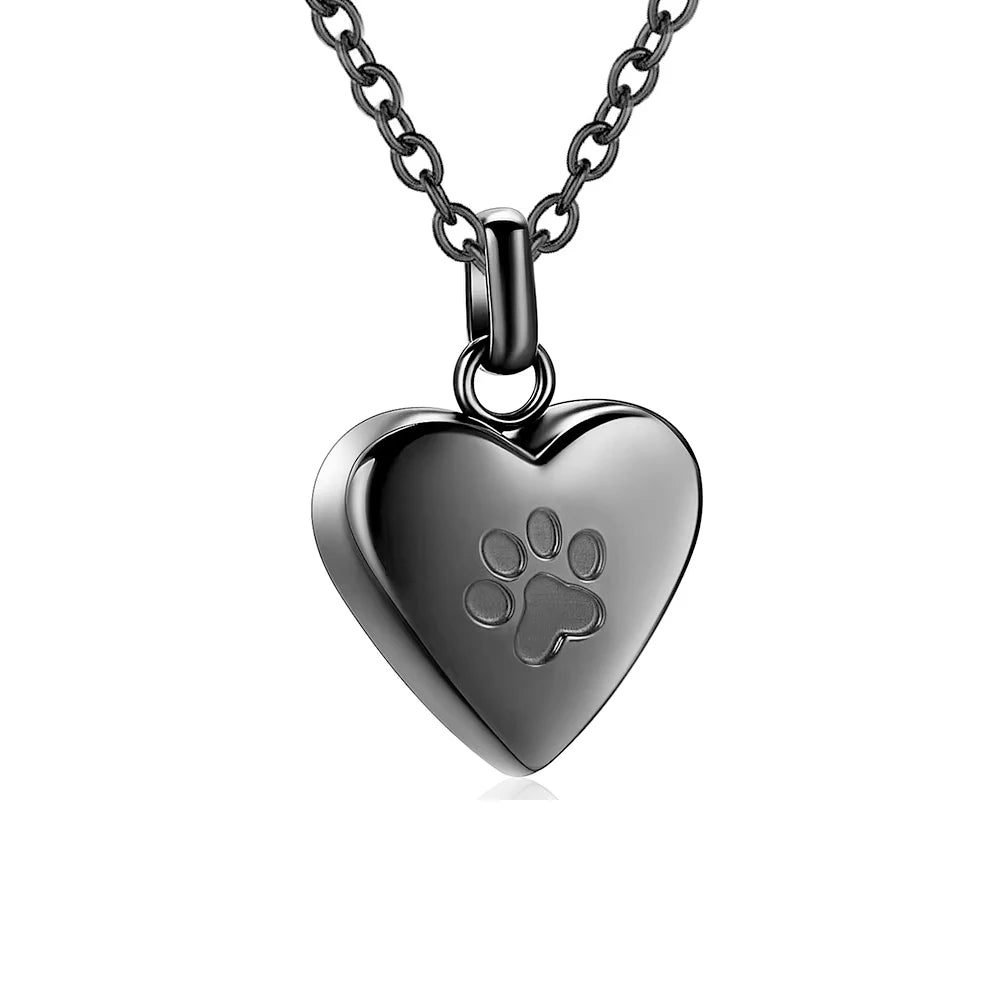 Pet Ashes Heart Necklace with Paw Print Memorial Pendant - Smarsty