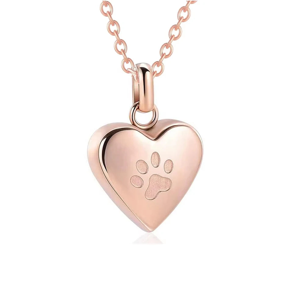 Pet Ashes Heart Necklace with Paw Print Memorial Pendant - Smarsty