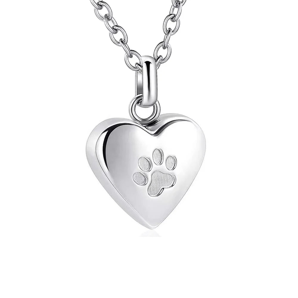 Pet Ashes Heart Necklace with Paw Print Memorial Pendant - Smarsty