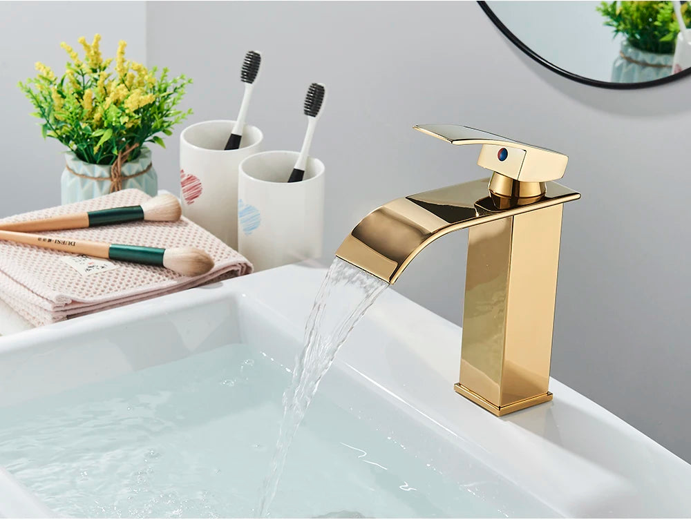 Brushed Gold Waterfall Bathroom Sink Faucet Mixer - Smarsty