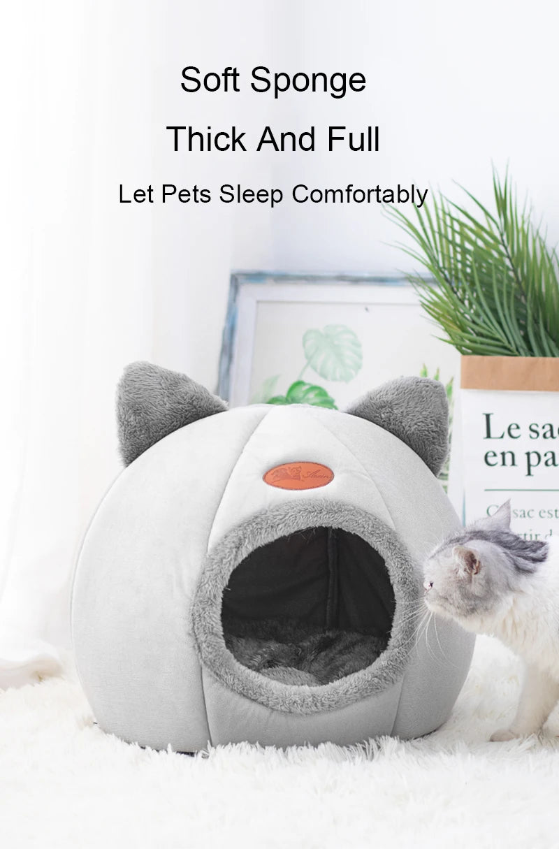 Cute Cat Head Shape Warm Sleeping Cave Nest - Smarsty