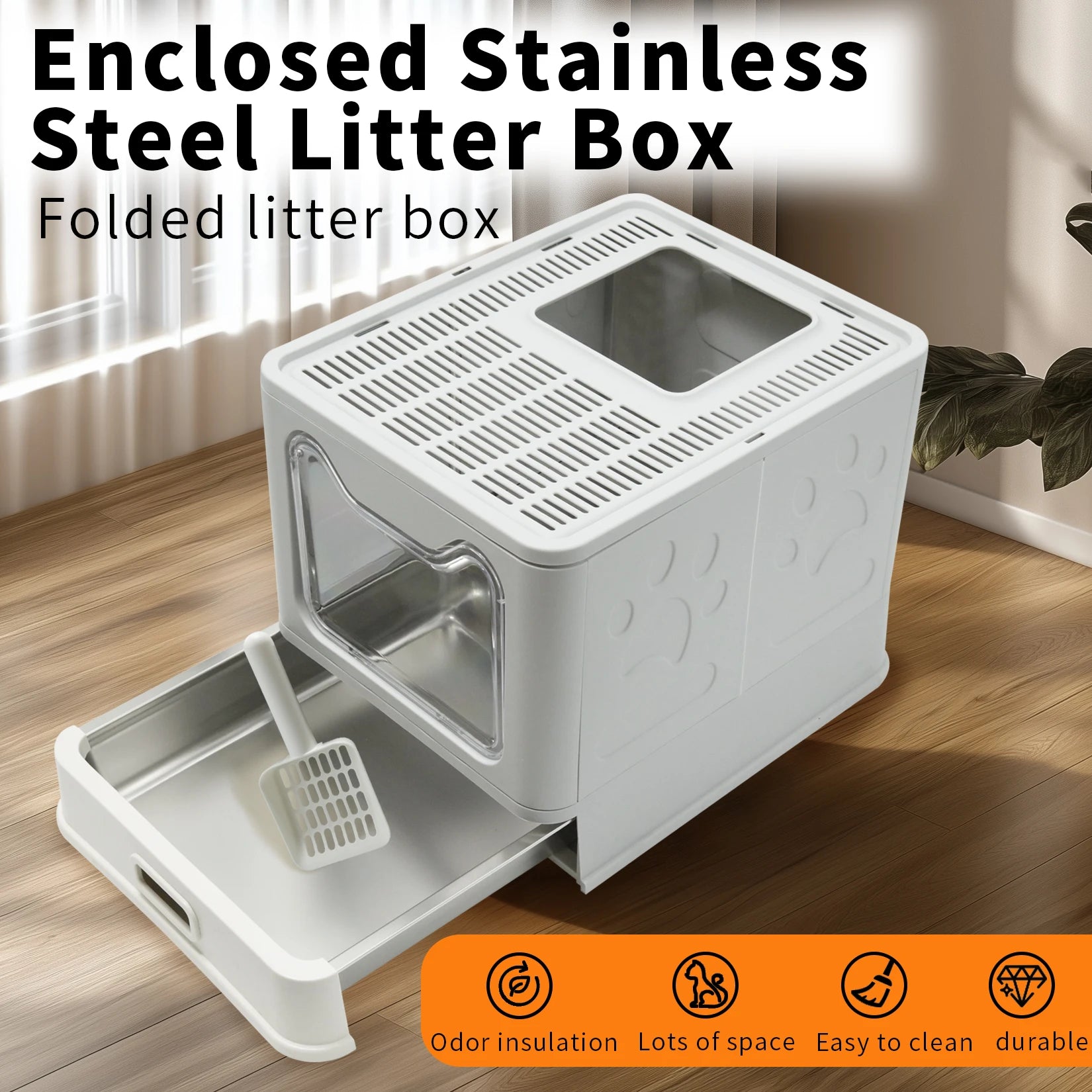 Stainless Steel Cat Litter Box with Easy Clean Lid - Smarsty