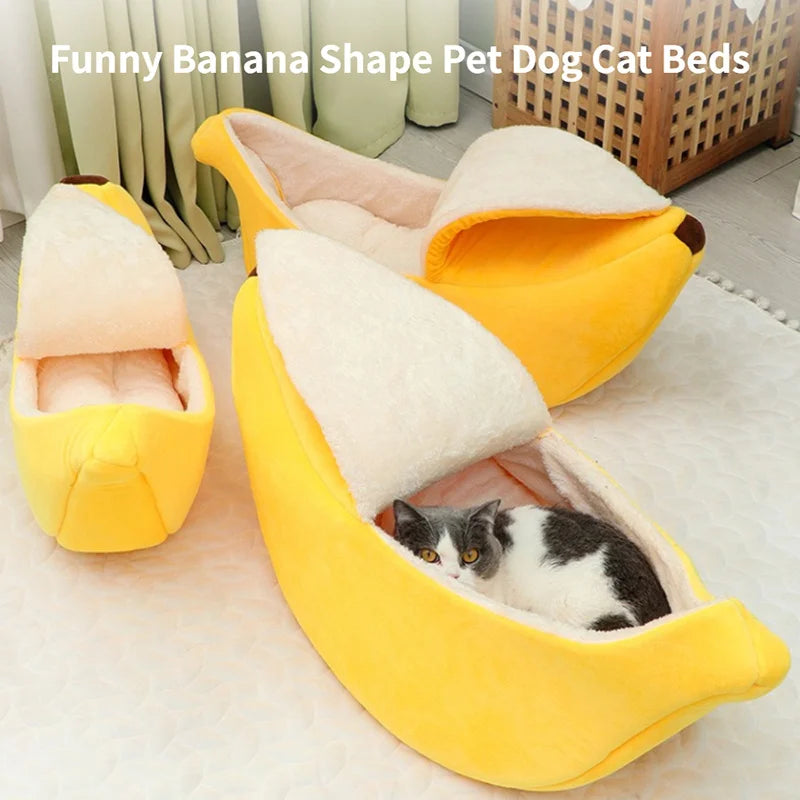 Funny Banana Cat Bed House Cozy Portable Pet Basket - Smarsty