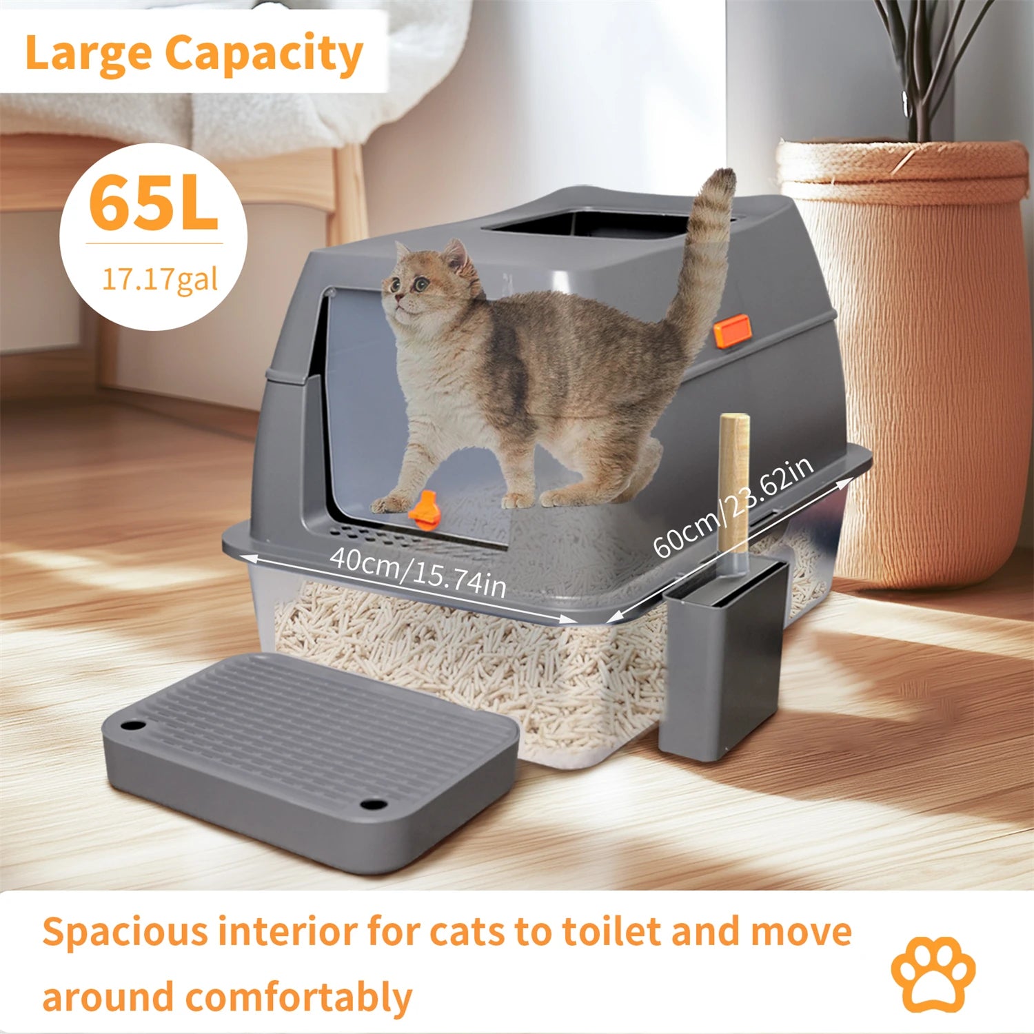Extra Large Enclosed Stainless Steel Cat Litter Box - Smarsty
