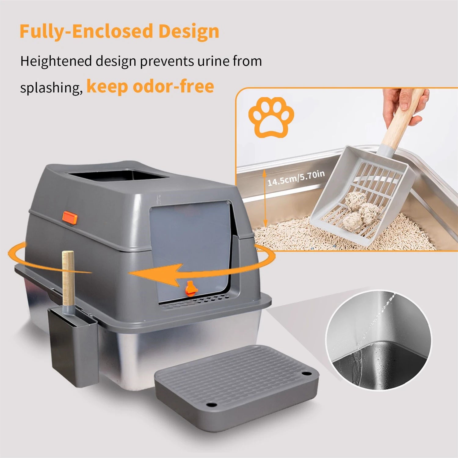 Extra Large Enclosed Stainless Steel Cat Litter Box - Smarsty