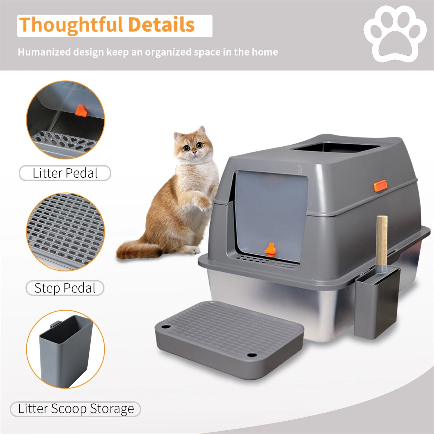Extra Large Enclosed Stainless Steel Cat Litter Box - Smarsty