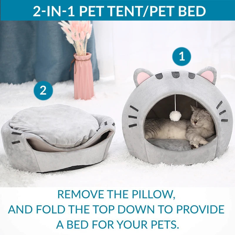 Cozy Cotton Cat Bed Warm Sleeping Cave - Smarsty