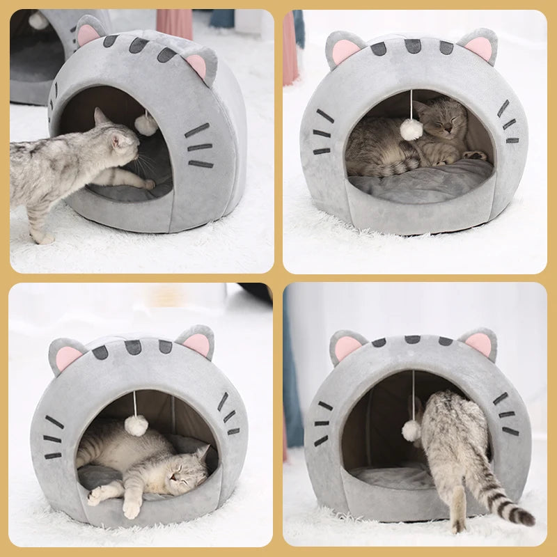 Cozy Cotton Cat Bed Warm Sleeping Cave - Smarsty