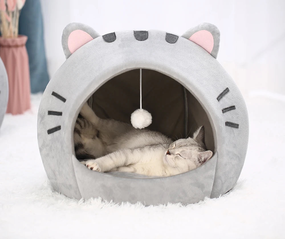 Cozy Cotton Cat Bed Warm Sleeping Cave - Smarsty