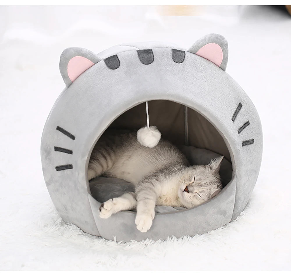 Cozy Cotton Cat Bed Warm Sleeping Cave - Smarsty