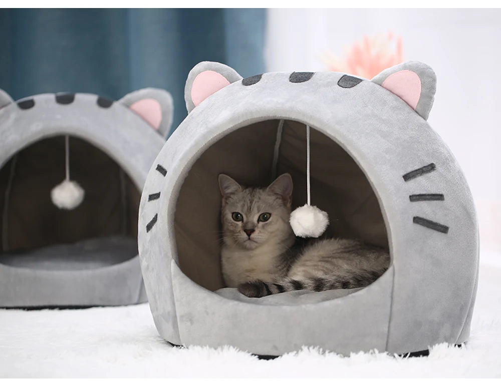 Cozy Cotton Cat Bed Warm Sleeping Cave - Smarsty