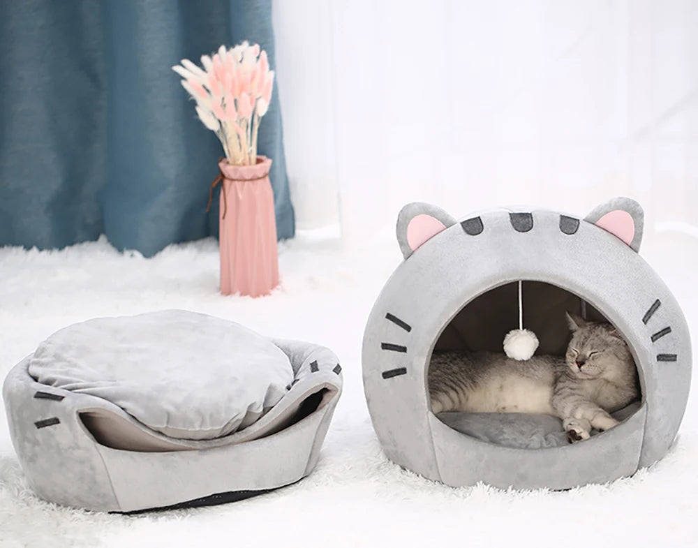 Cozy Cotton Cat Bed Warm Sleeping Cave - Smarsty