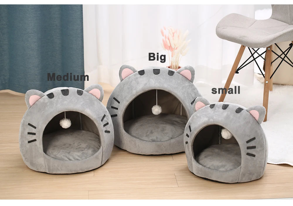 Cozy Cotton Cat Bed Warm Sleeping Cave - Smarsty