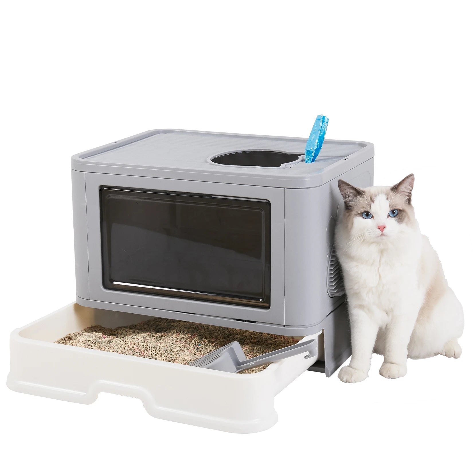 Foldable Cat Litter Box with Massager Scoop - Smarsty