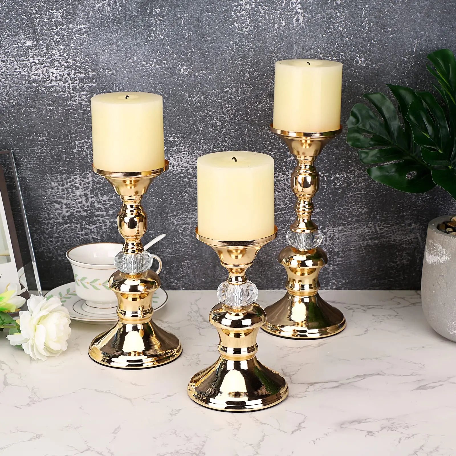 Elegant Gold Metal Pillar Candle Holders for Home Decor - Smarsty