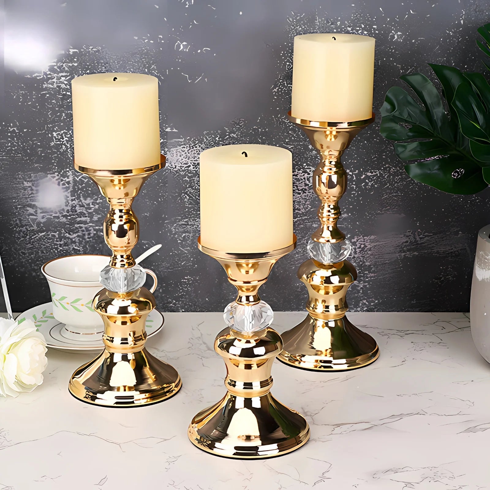 Elegant Gold Metal Pillar Candle Holders for Home Decor - Smarsty