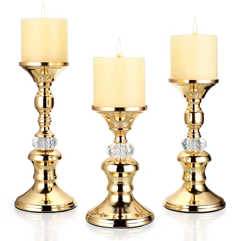 Elegant Gold Metal Pillar Candle Holders for Home Decor - Smarsty