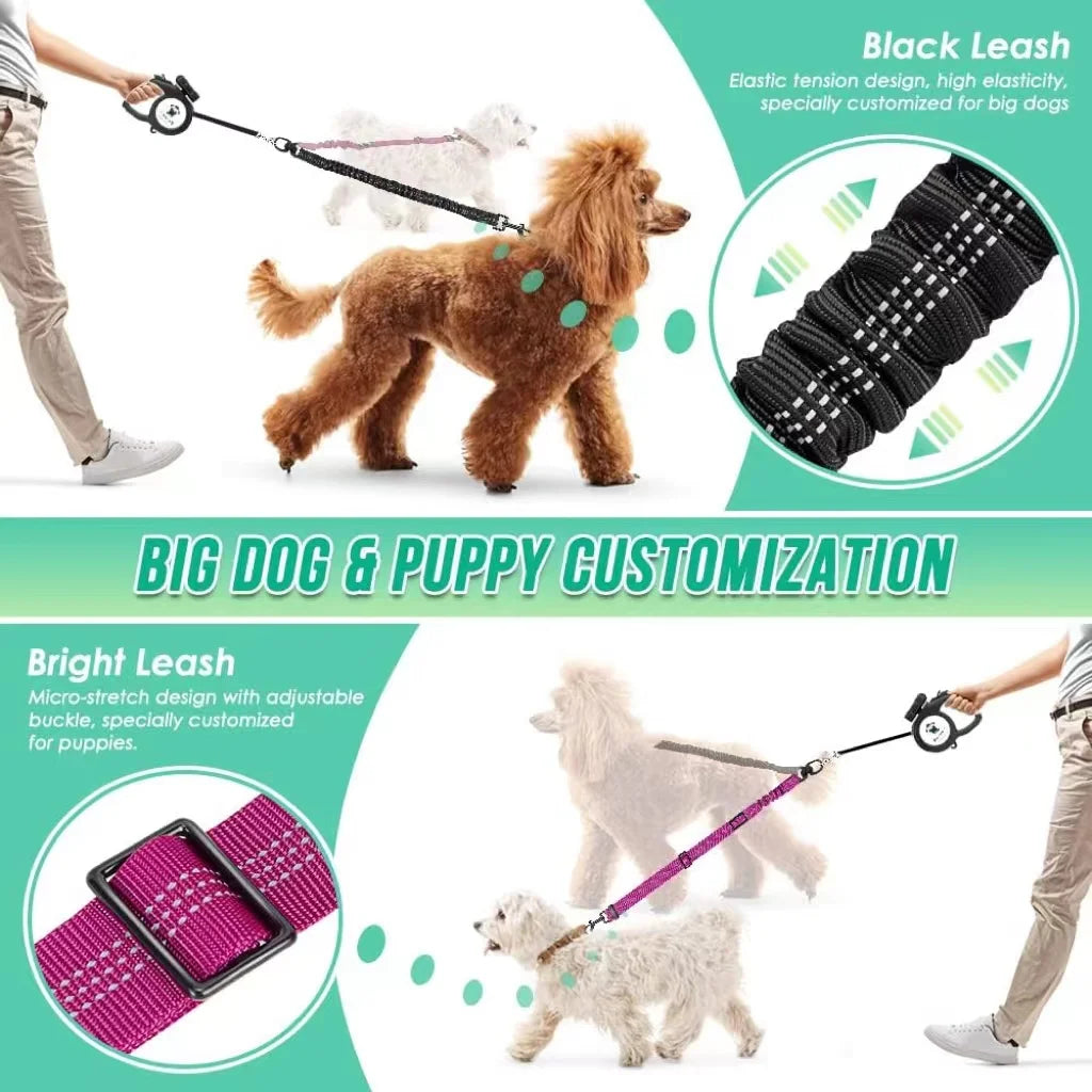 Dual Dog Leash Attachment with Shock Absorbing Bungee - Smarsty