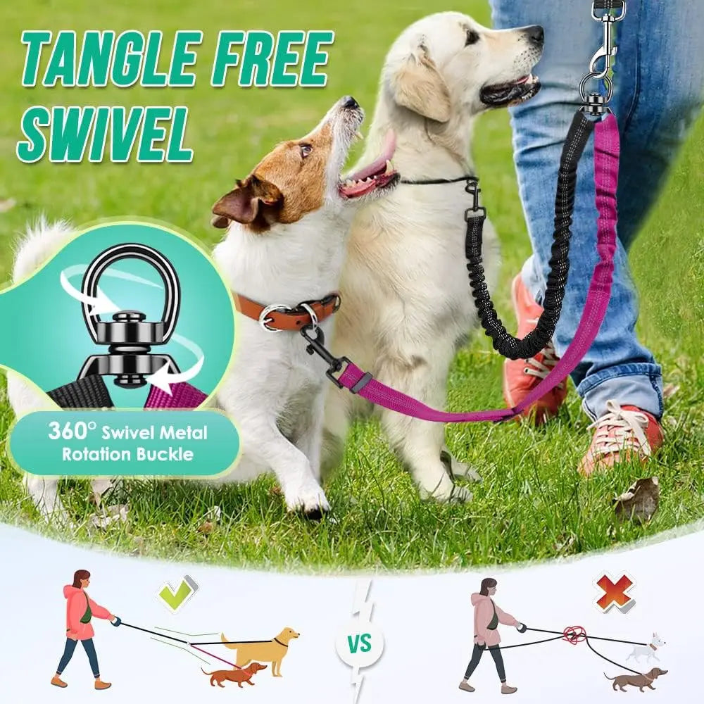 Dual Dog Leash Attachment with Shock Absorbing Bungee - Smarsty
