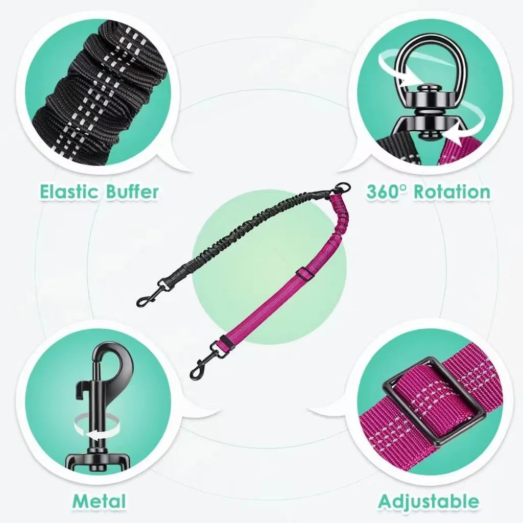 Dual Dog Leash Attachment with Shock Absorbing Bungee - Smarsty