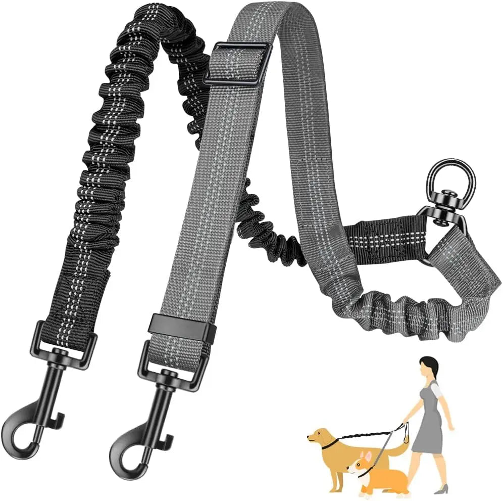 Dual Dog Leash Attachment with Shock Absorbing Bungee - Smarsty