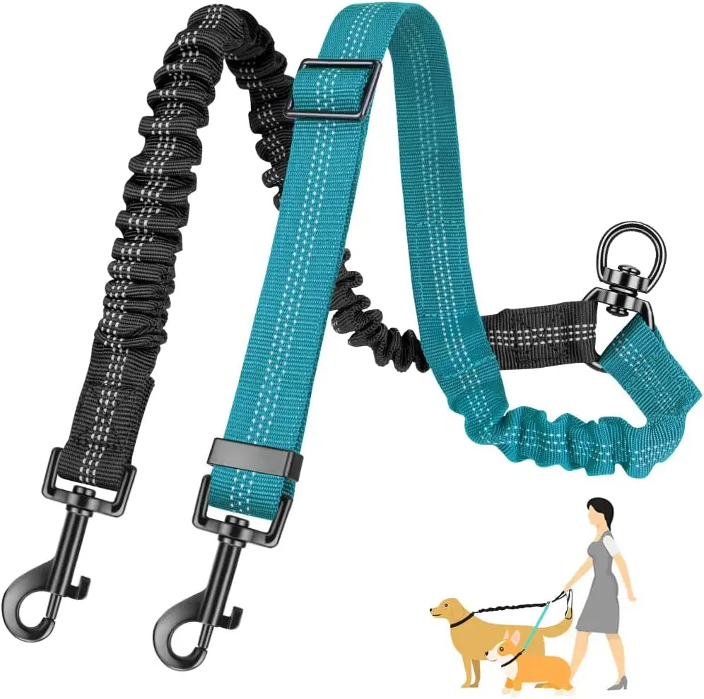 Dual Dog Leash Attachment with Shock Absorbing Bungee - Smarsty