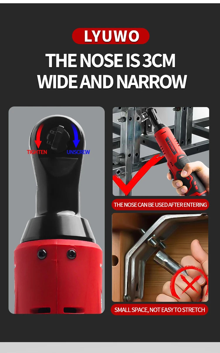 LYUWO 12V Cordless Right Angle Wrench With 4 Sockets - Smarsty