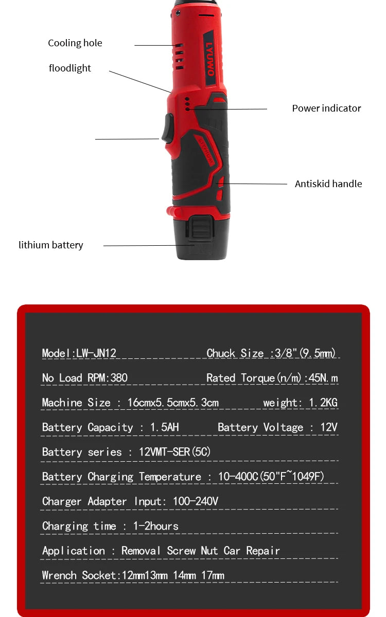 LYUWO 12V Cordless Right Angle Wrench With 4 Sockets - Smarsty
