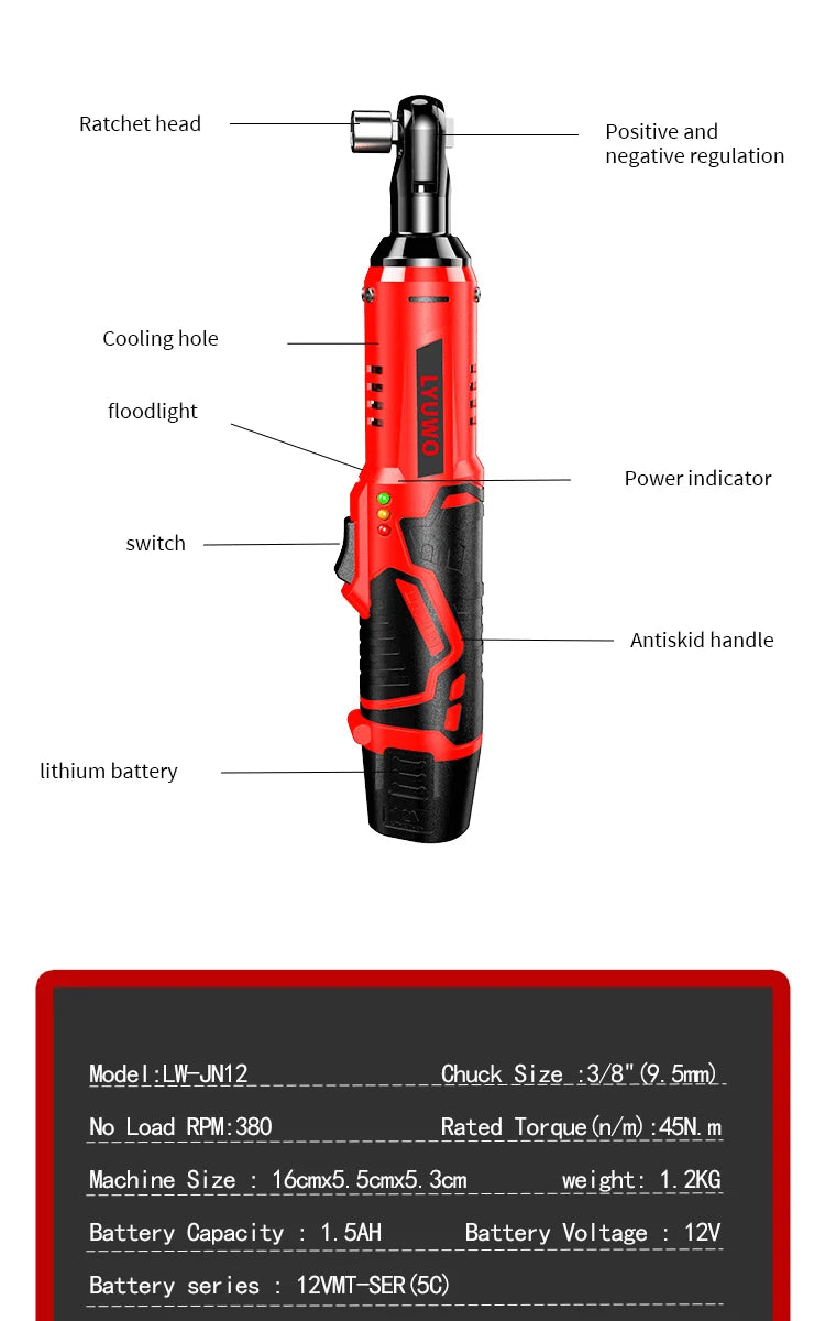 Lyuwo 3/8 Inch Rechargeable Electric Ratchet Set - Smarsty