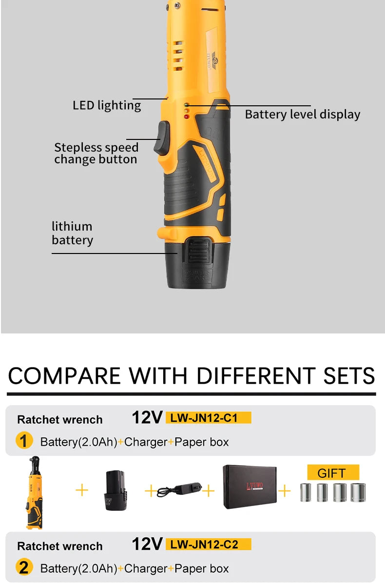 LYUWO 12V Rechargeable Electric Ratchet Set for Easy Automobile Maintenance - Smarsty