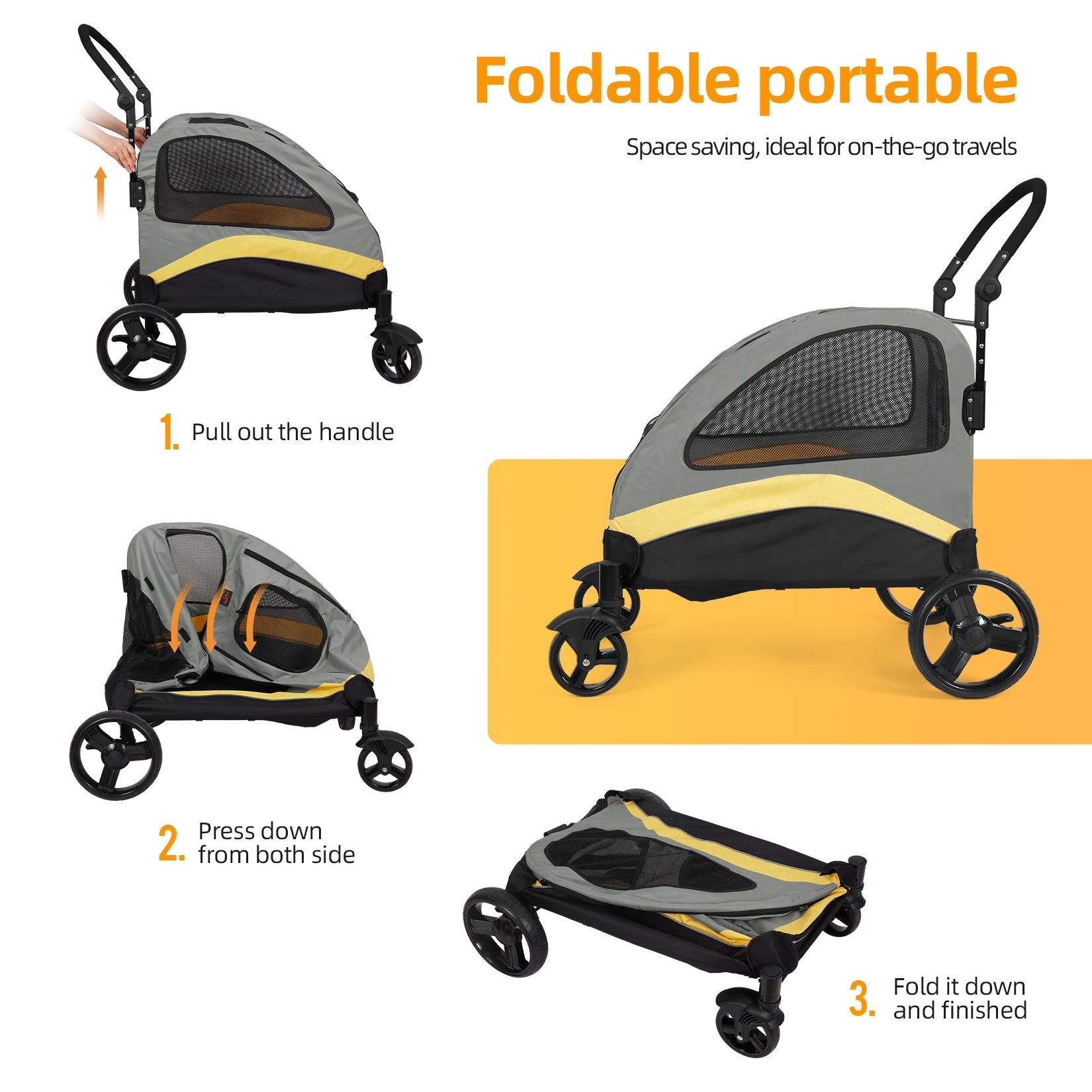 Large Dog Stroller Foldable Pet Jogger Wagon - Smarsty