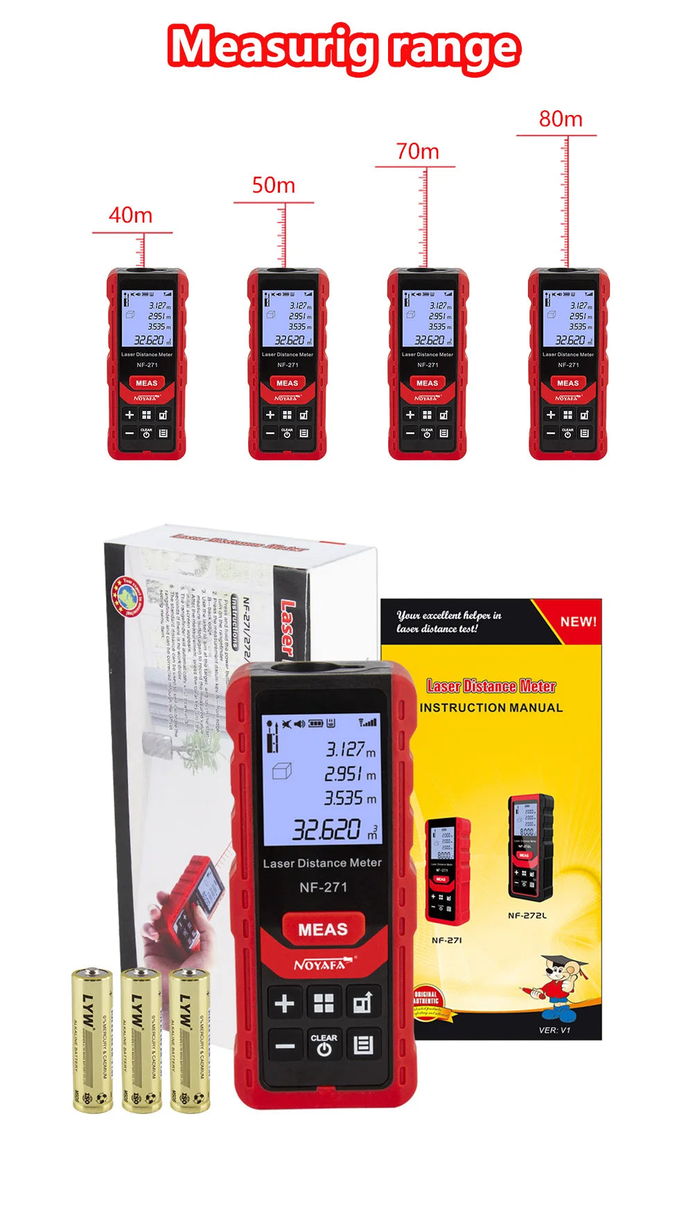 Noyafa NF-271 Laser Distance Meter with Accurate Measurement - Smarsty