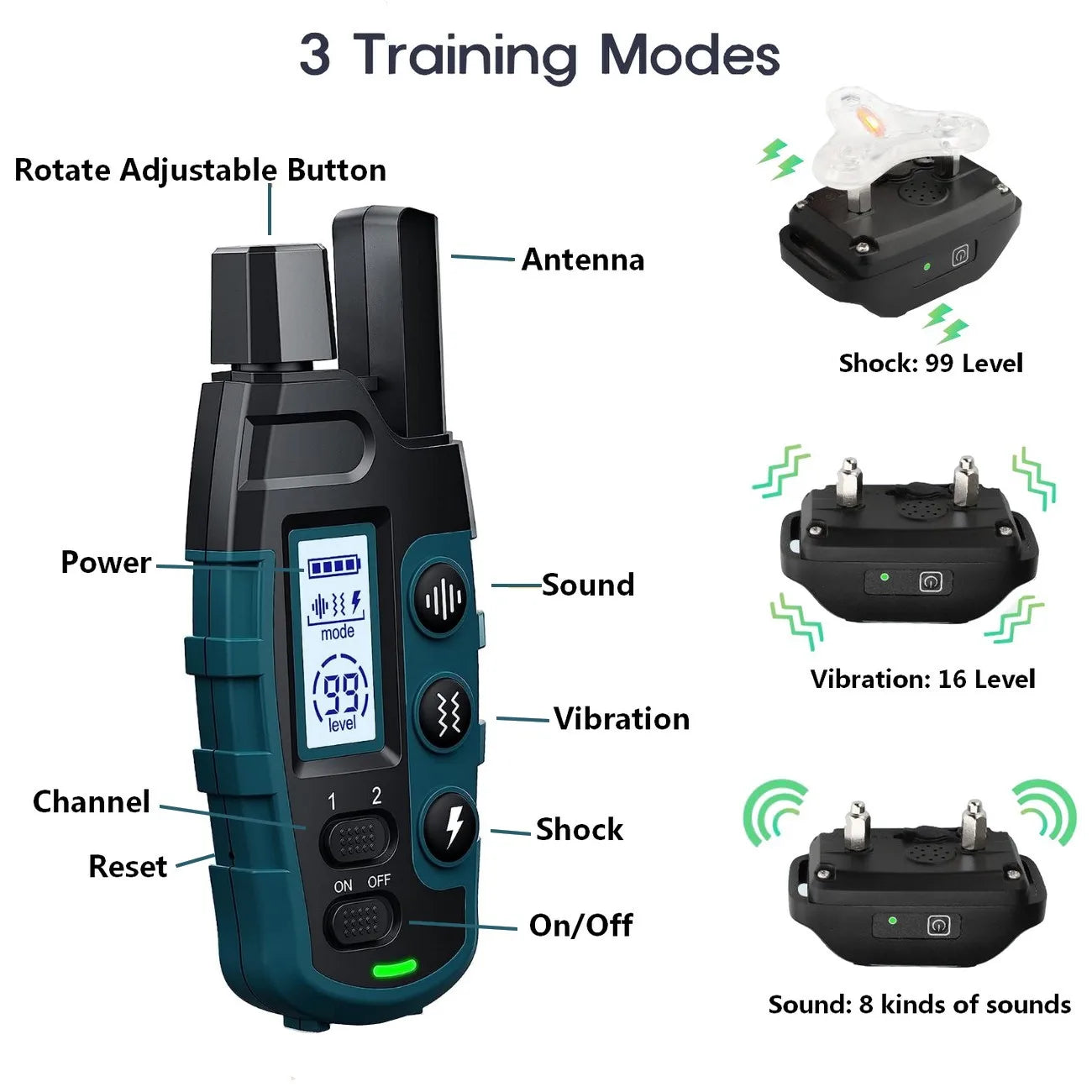 1000M Waterproof Dog Training Collar with Shock and Vibration - Smarsty