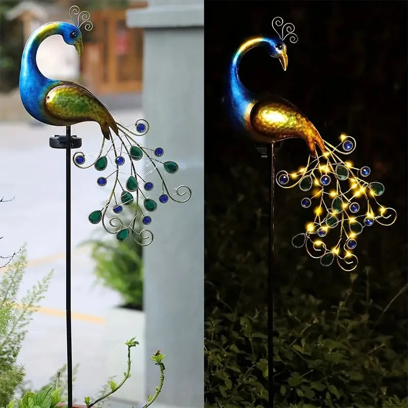 Solar LED Metal Peacock Lawn Decor Sculpture - Smarsty