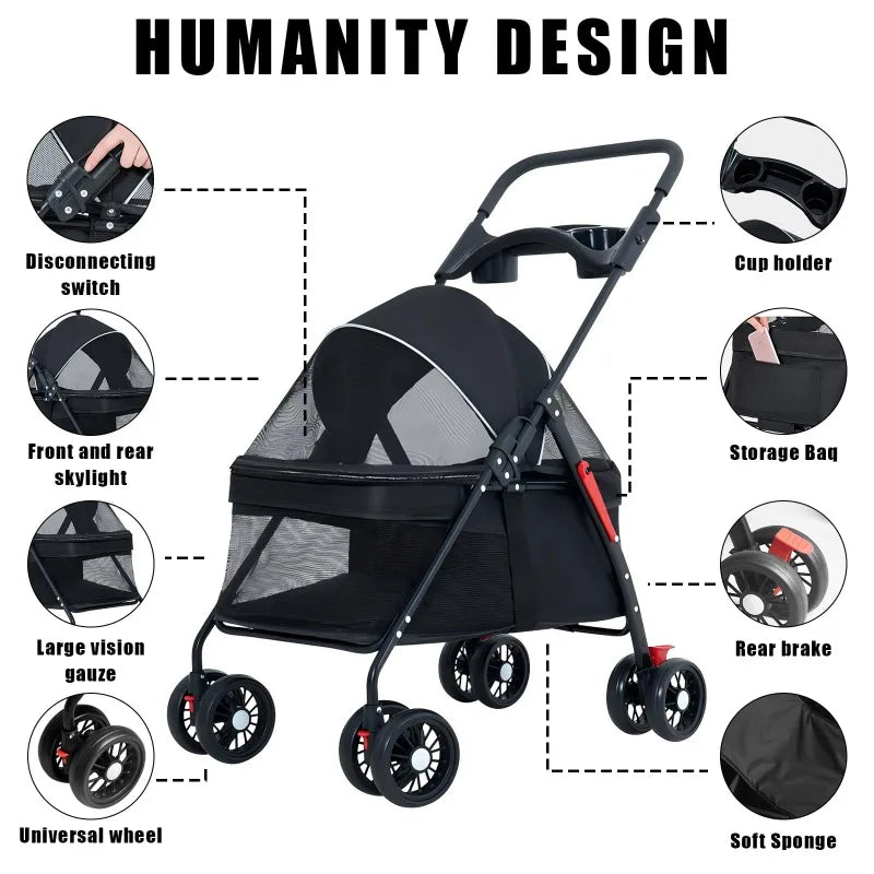 Lightweight Foldable Pet Stroller for Dogs and Cats - Smarsty