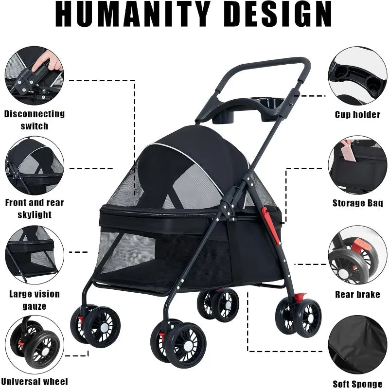 Lightweight Foldable Pet Stroller for Dogs and Cats - Smarsty
