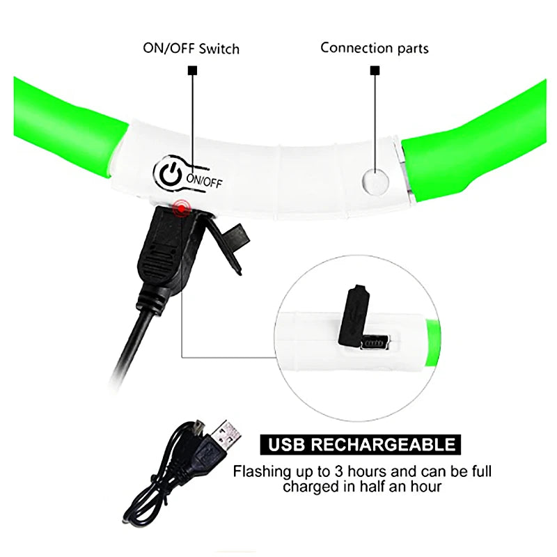 USB Rechargeable Luminous Dog Collar for Night Safety - Smarsty