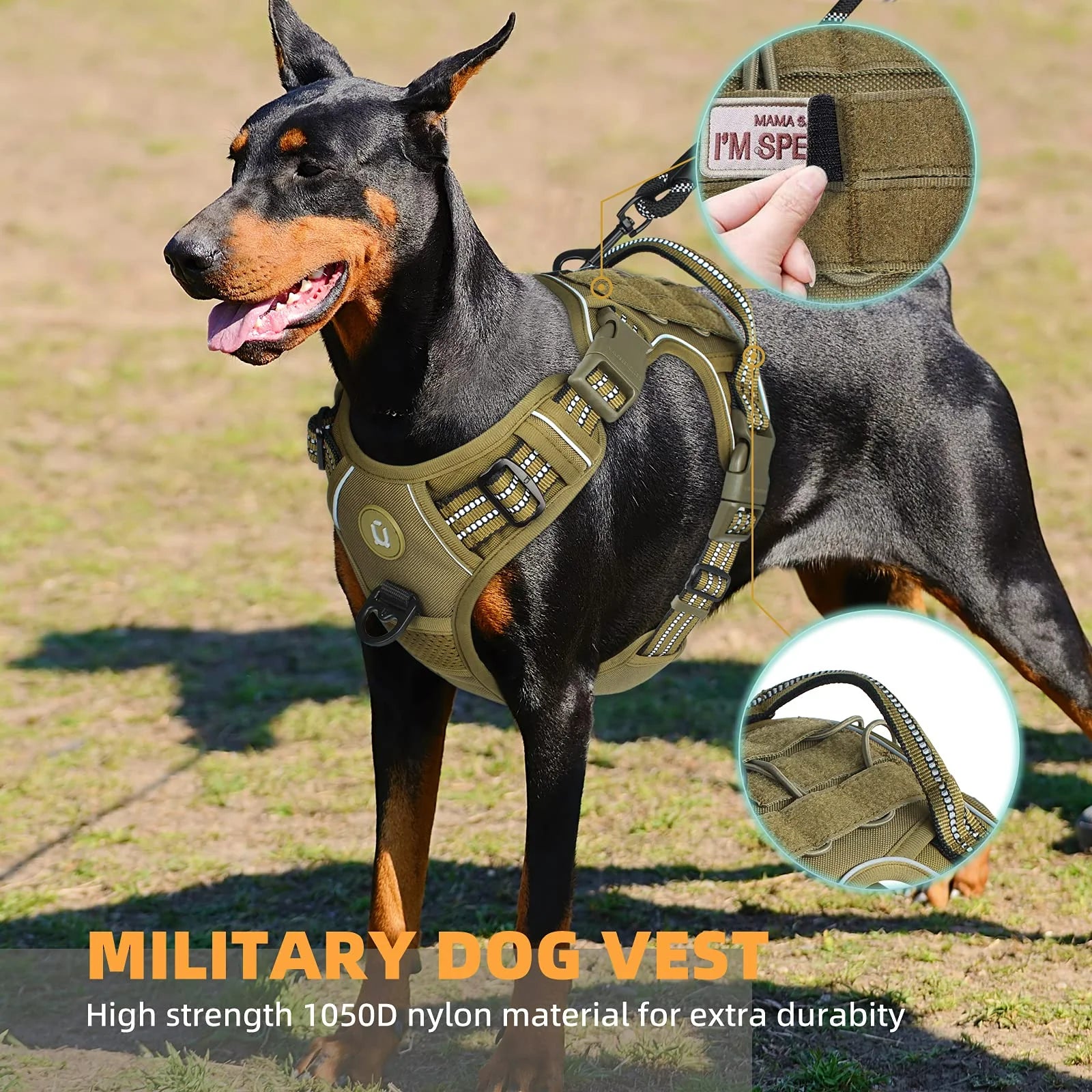 Adjustable No Pull Tactical Dog Harness for Medium Large Dogs - Smarsty