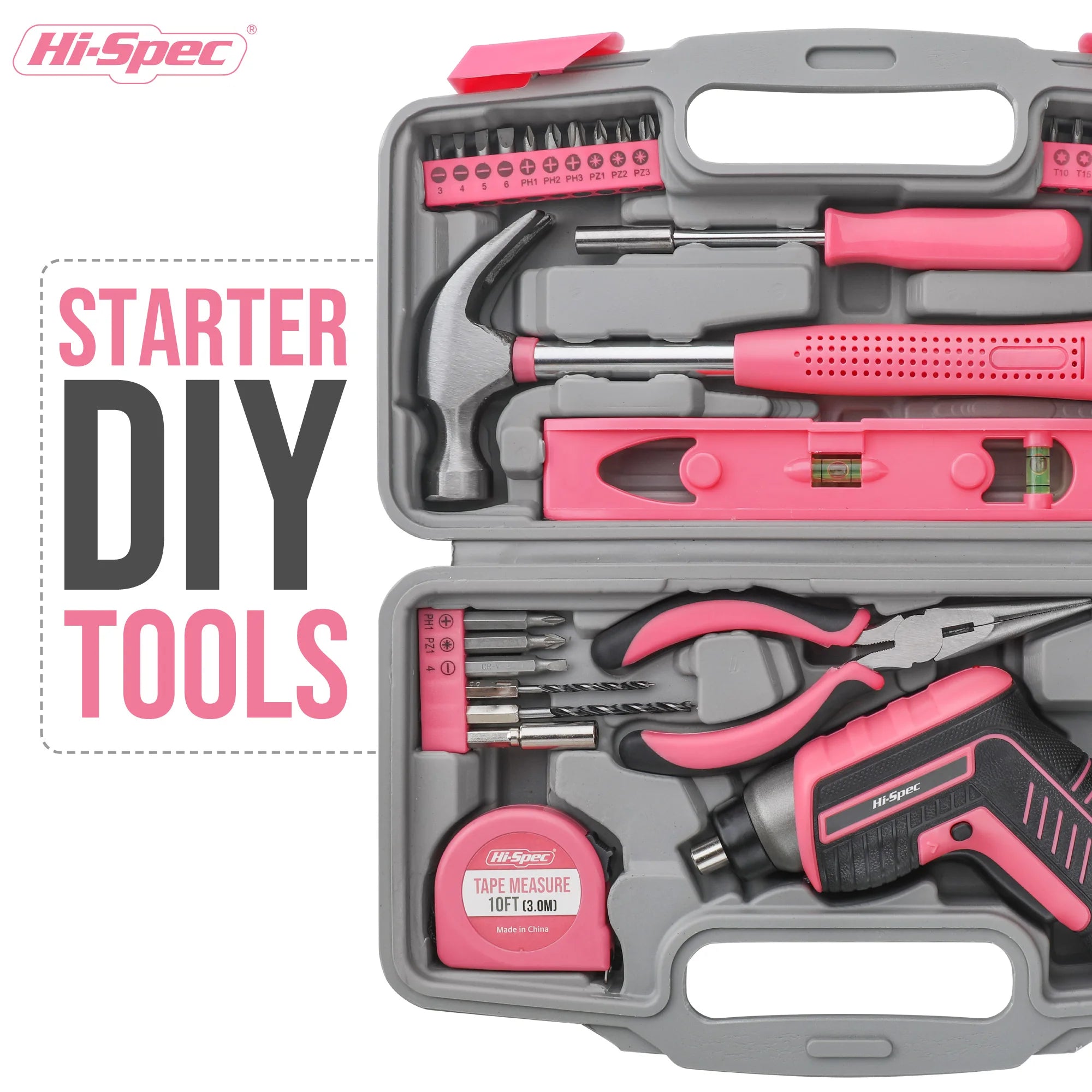 Hi-Spec 35 Piece Pink Black Cordless Screwdriver Set - Smarsty