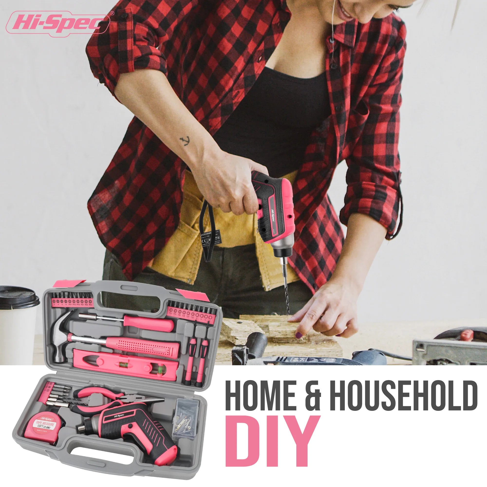 Hi-Spec 35 Piece Pink Black Cordless Screwdriver Set - Smarsty