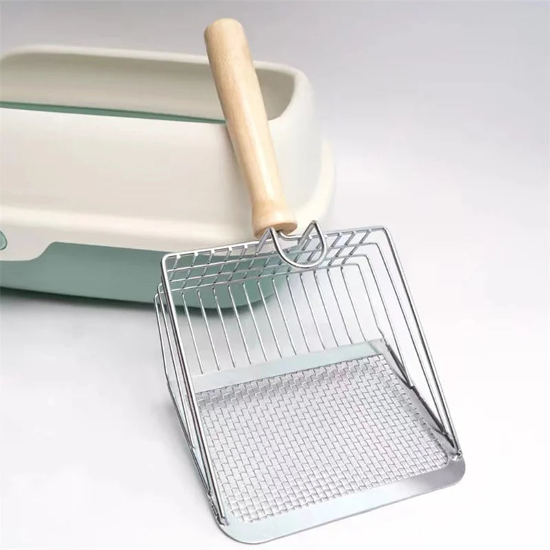 Stainless Steel Cat Litter Scoop With Wooden Handle - Smarsty